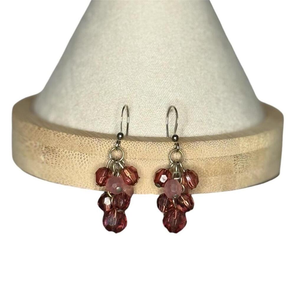 Red dangle cluster earrings, boho statement pre-loved ready to wear
